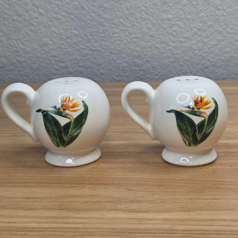 Santa Anita Ware Bird of Paradise Salt & Pepper Shakers-Creamer-Soup Bowl 1949